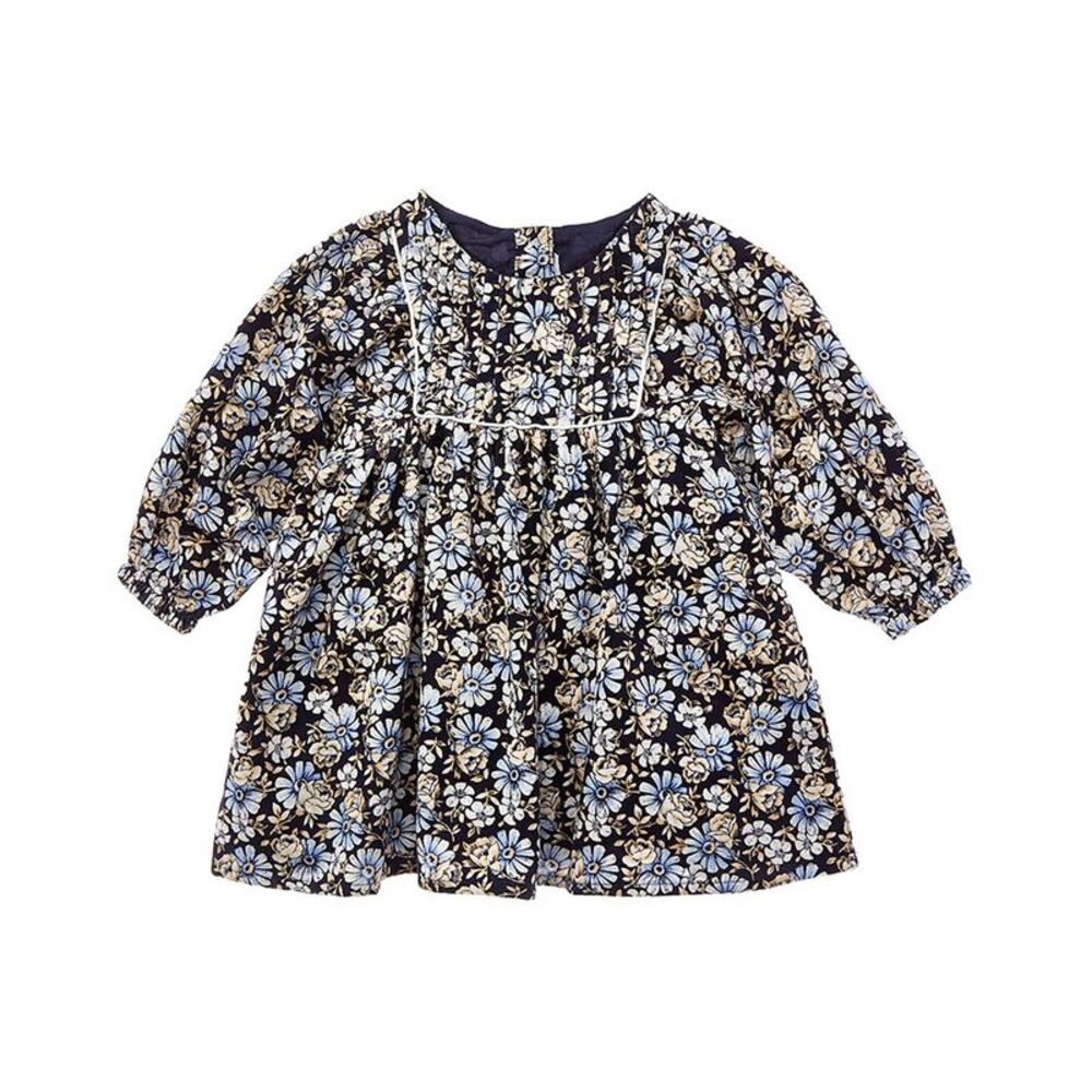 Janie And Jack Girls Floral Corduroy Dress, Blue
